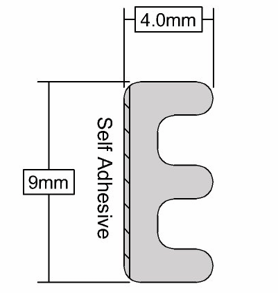Dimensions of the stormguard E profile for draught proofing windows & doors
