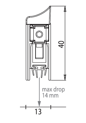 Diagram showing dimensions of the automatic drop down weather seal