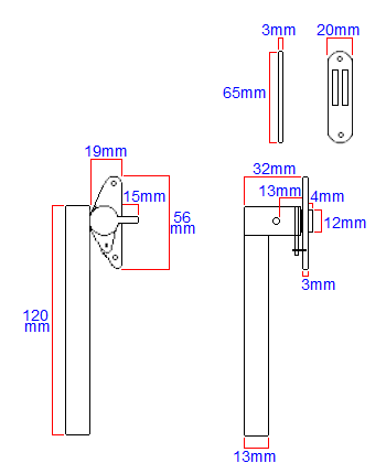 Diagram showing dimensions of the JSS1234 window fastener