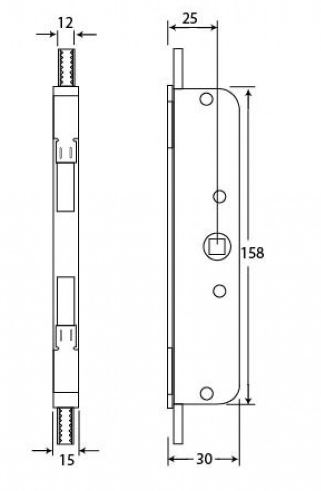 Diagram Showing Dimensions Of The Espagnolette Multipoint Window Gear Box Mechanism - With Centre Claw Locks - 25mm Backset