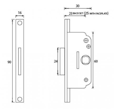 Window Dead Lock - Dimensions Diagram